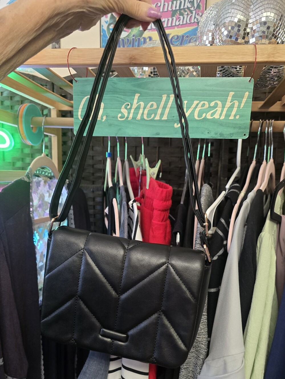 #0640 🧜♀️ NEW Boutique Black Quilted Bag 7x10x3 Adj Shldr/Crossbody Strap